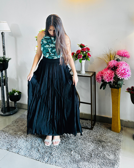 Net handwork top with rhinestone lace backless top and skirt