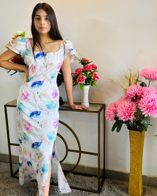 Elegant Floral Slit Maxi Dress