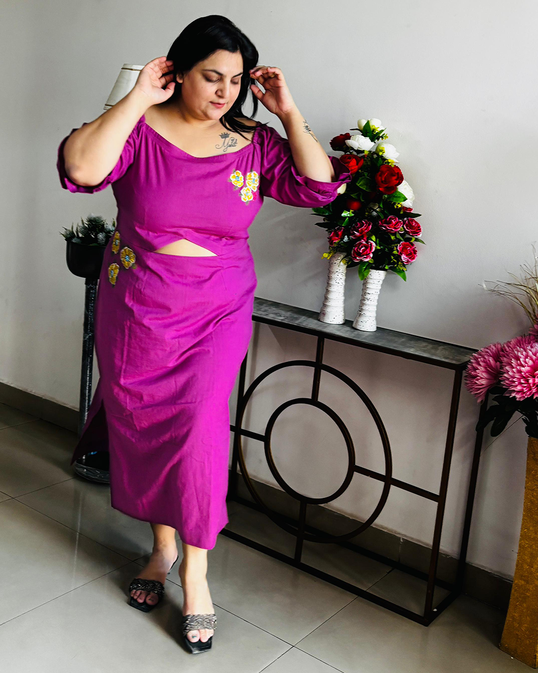 Orchid Radiance Cut-Out Midi Dress