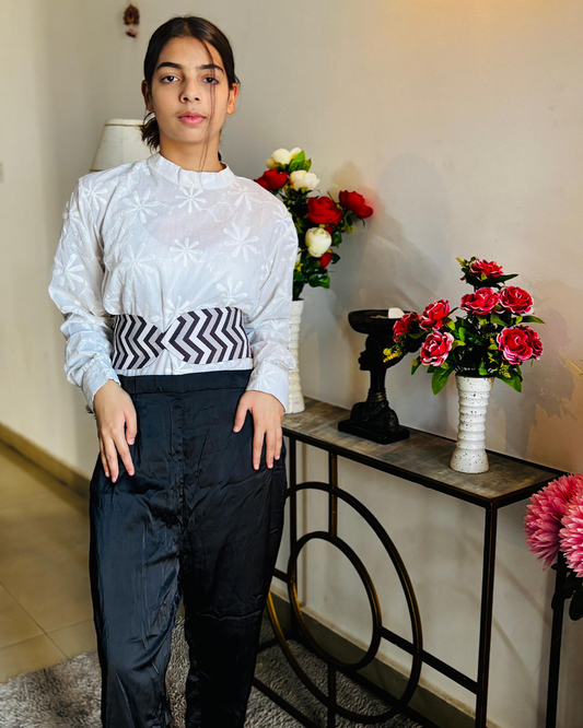 Cotton hakuba top with belt and pants coord summer collection