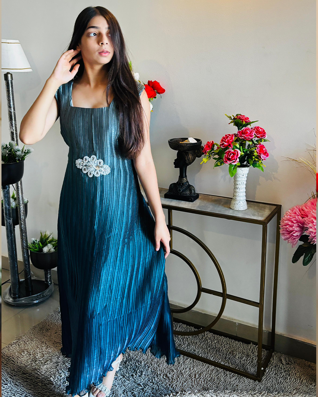 Midnight Ripple Pleated Dress