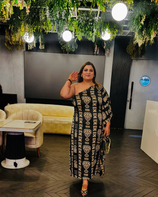 Golden Tribal One-Shoulder Dress