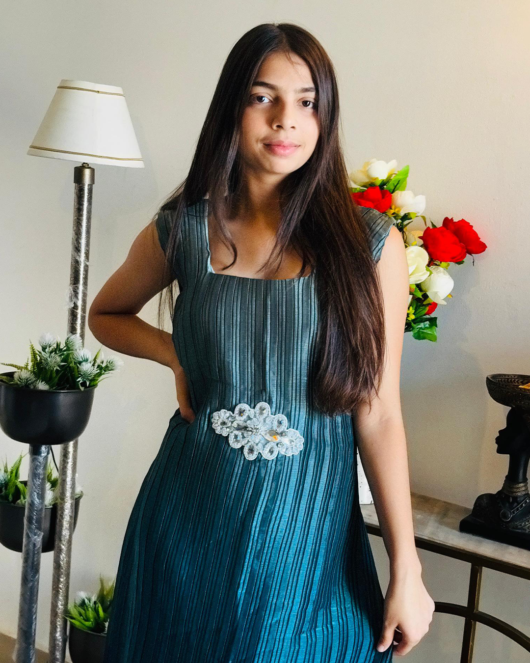 Midnight Ripple Pleated Dress