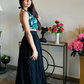 Net handwork top with rhinestone lace backless top and skirt