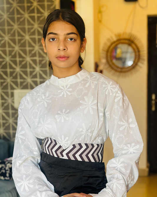 Cotton hakuba top with belt and pants coord summer collection
