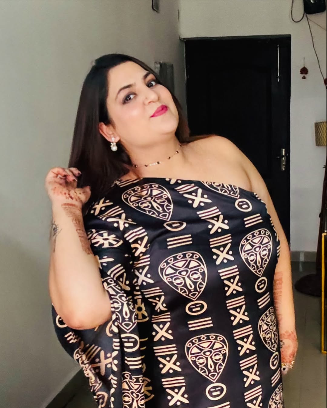 Golden Tribal One-Shoulder Dress