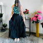 Net handwork top with rhinestone lace backless top and skirt