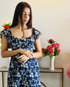 Midnight Blossom Front-Slit Dress