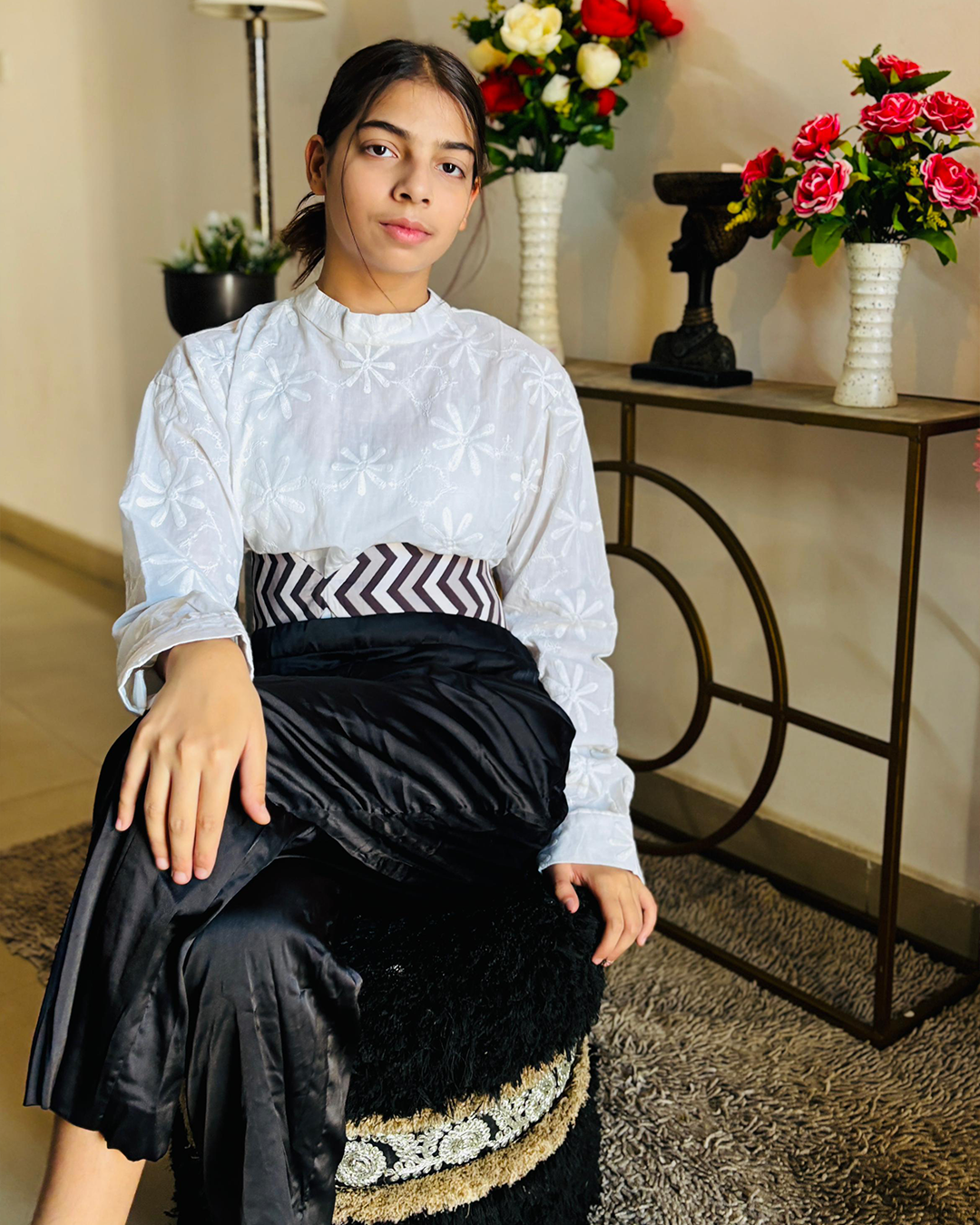 Cotton hakuba top with belt and pants coord summer collection