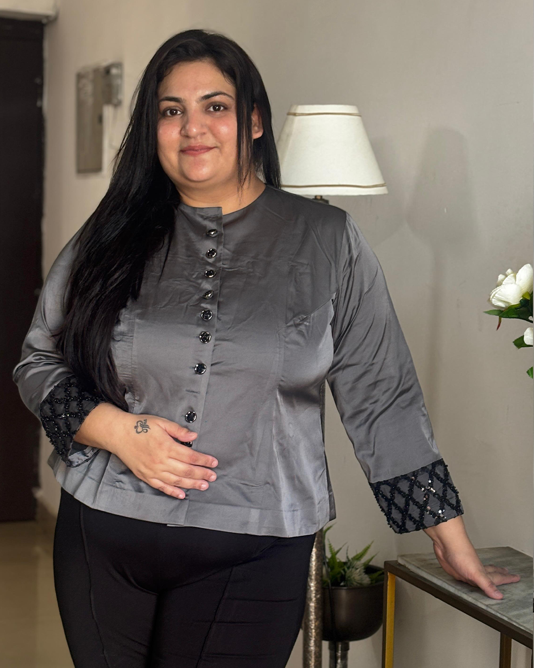 Moonlit Luxe hand work Satin Top