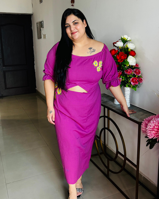 Orchid Radiance Cut-Out Midi Dress