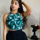 Net handwork top with rhinestone lace backless top and skirt
